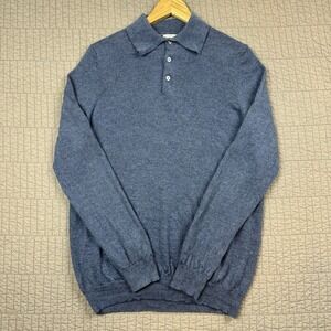 Joseph Abboud Shirt Men Medium Blue Polo Long Sleeve Merino Wool Preppy Academia